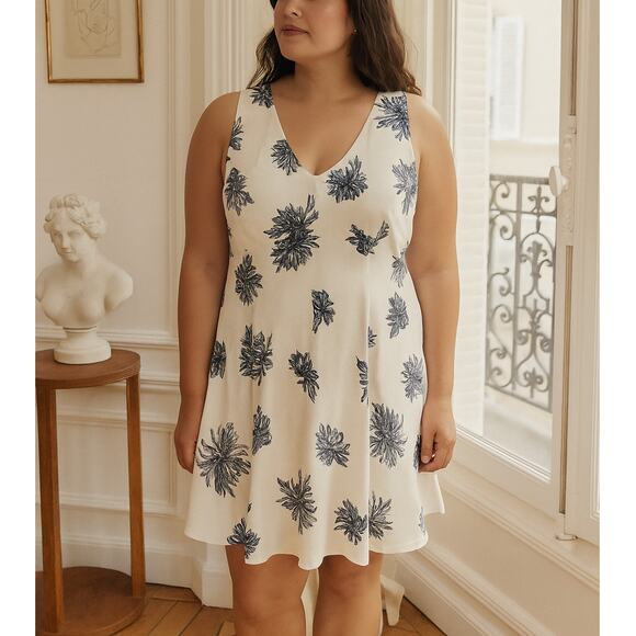 Nordstrom Collection Silk Floral A-line Ivory Sleeveless Cocktail Dress Size 8 - Picture 1 of 12